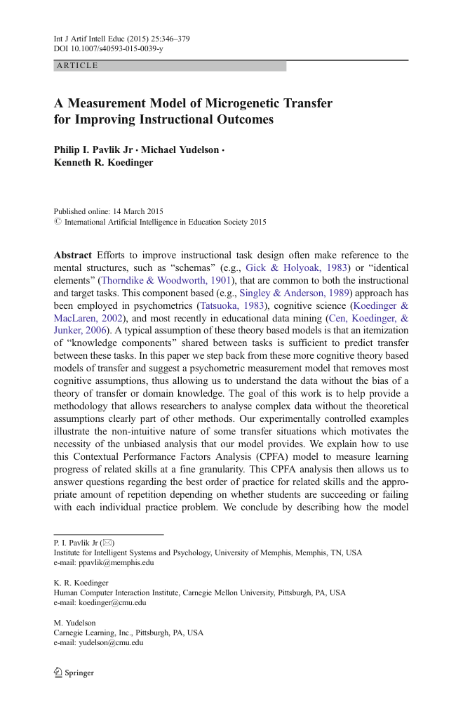 First page thumbnail for A measurement model of microgenetic transfer for improving instructional outcomes