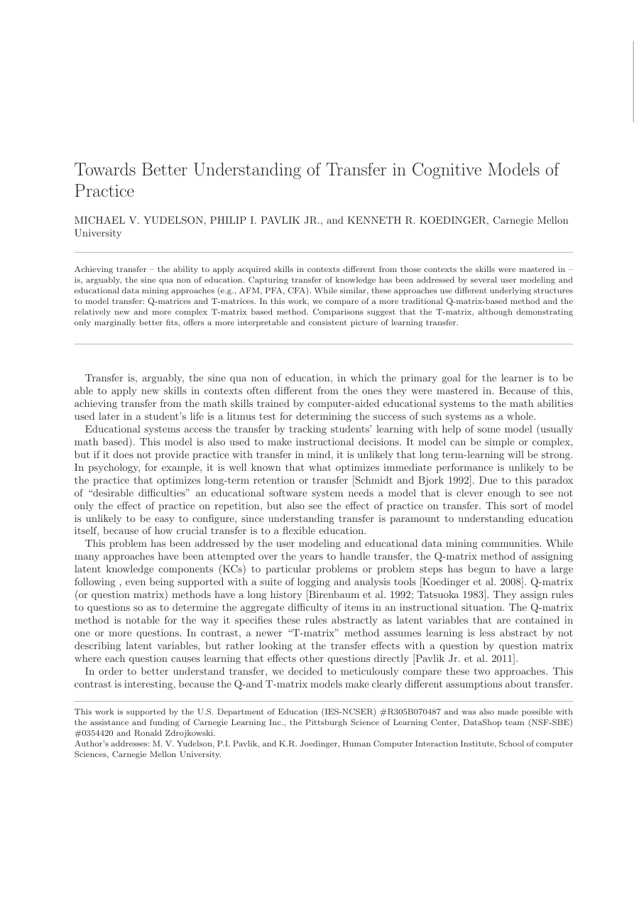First page thumbnail for Towards better understanding of transfer in cognitive models of practice