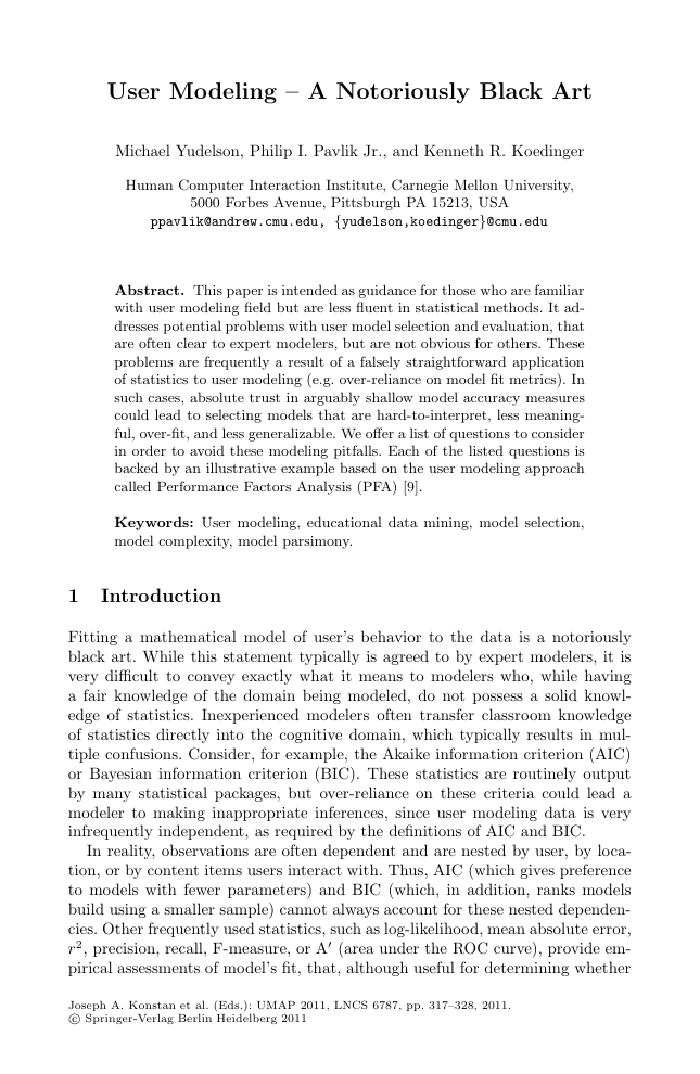 First page thumbnail for User modeling: a notoriously black art