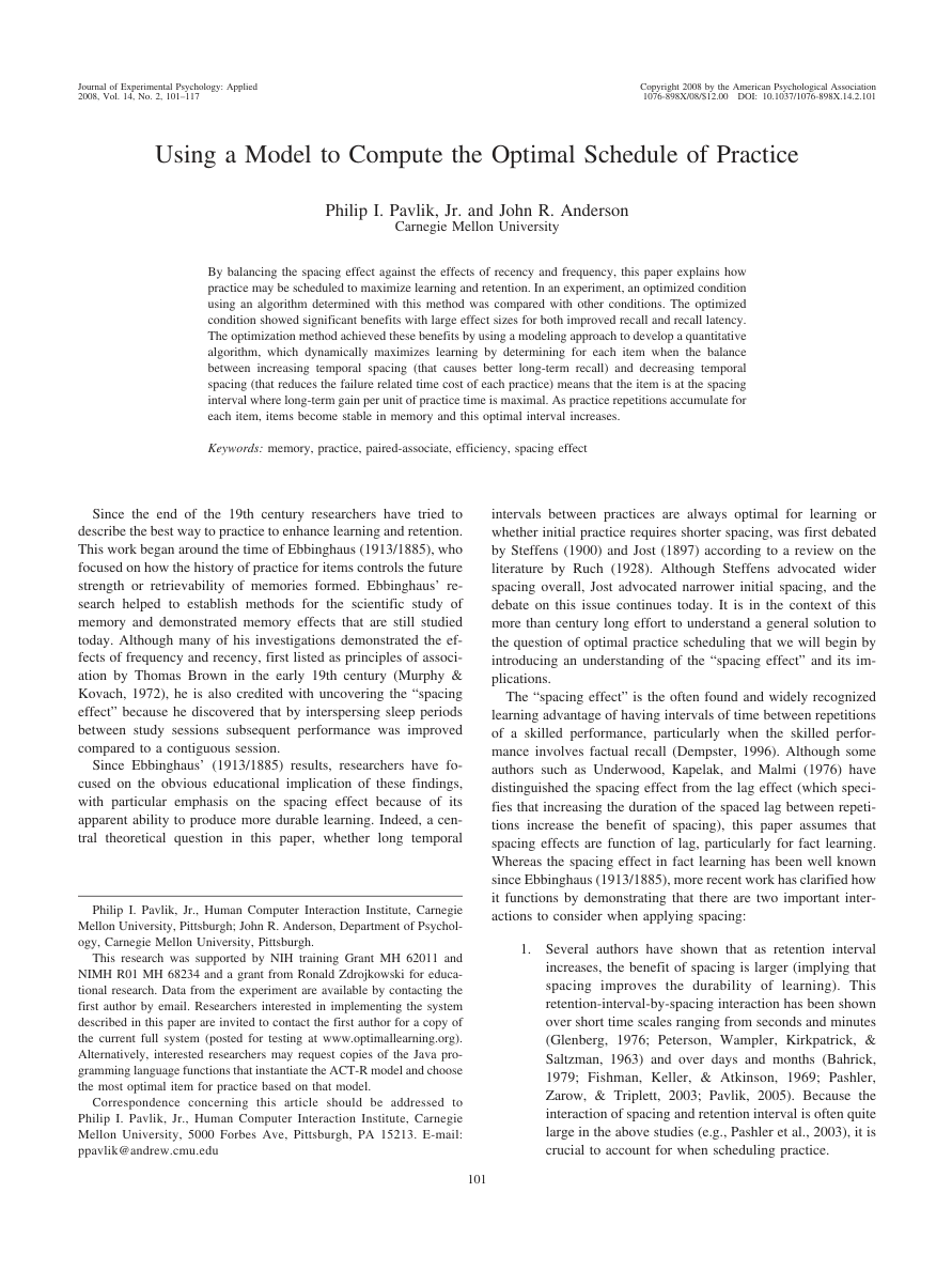 First page thumbnail for Using a model to compute the optimal schedule of practice
