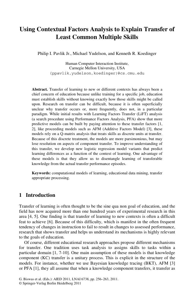 First page thumbnail for Using contextual factors analysis to explain transfer of least common multiple skills