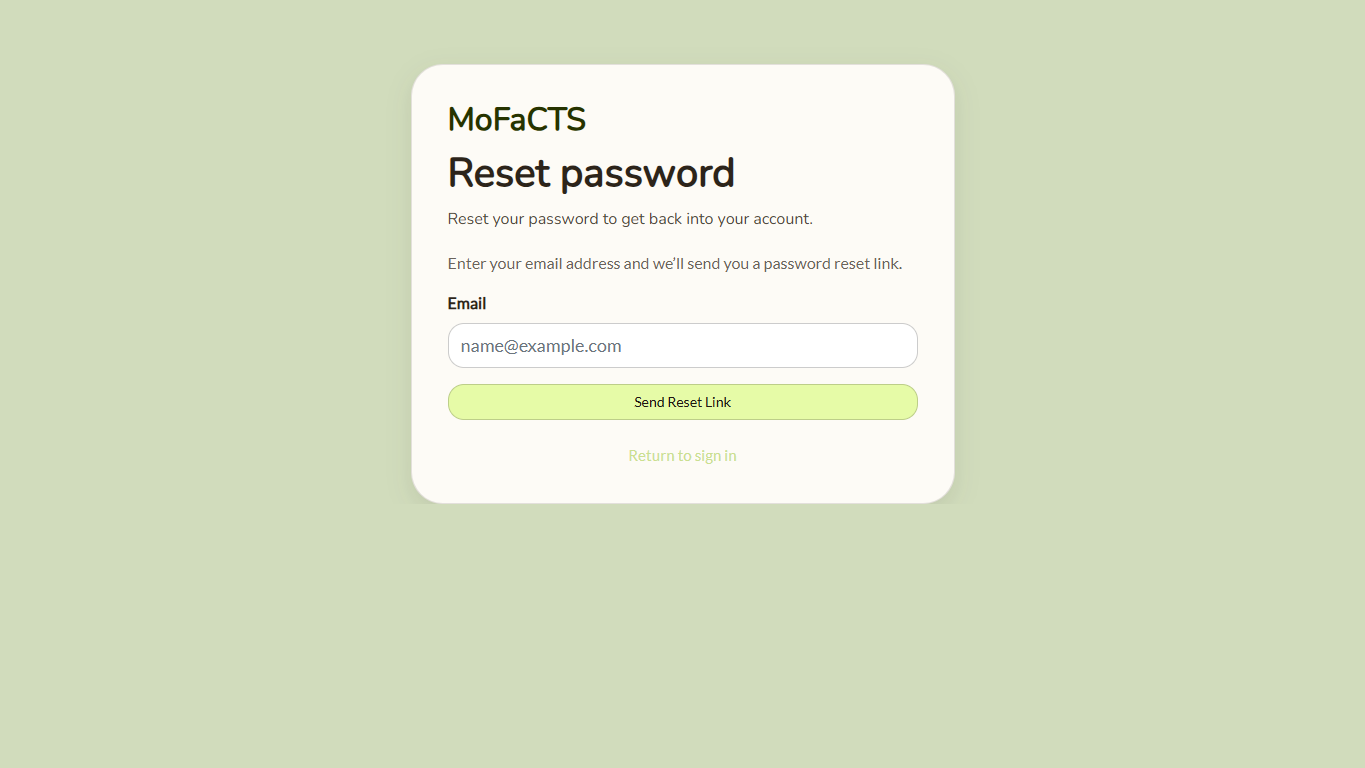 MoFaCTS password reset screen