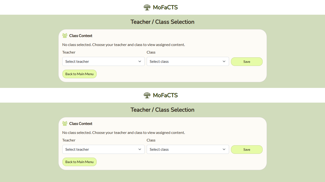 Teacher and class selection