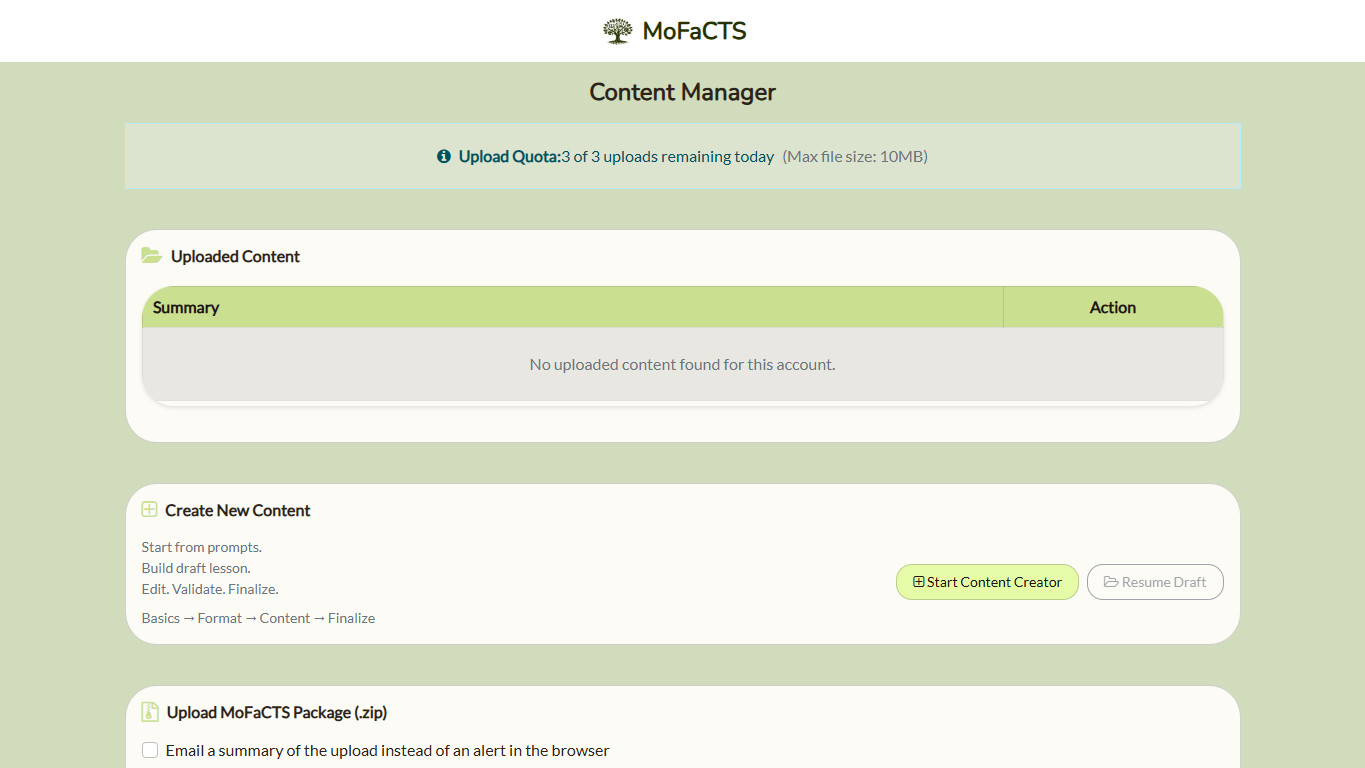 Content Manager page