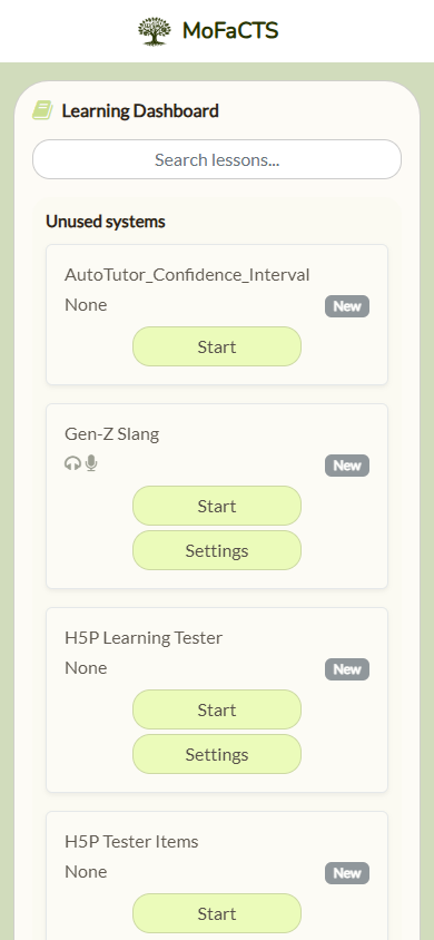 Learning dashboard on mobile